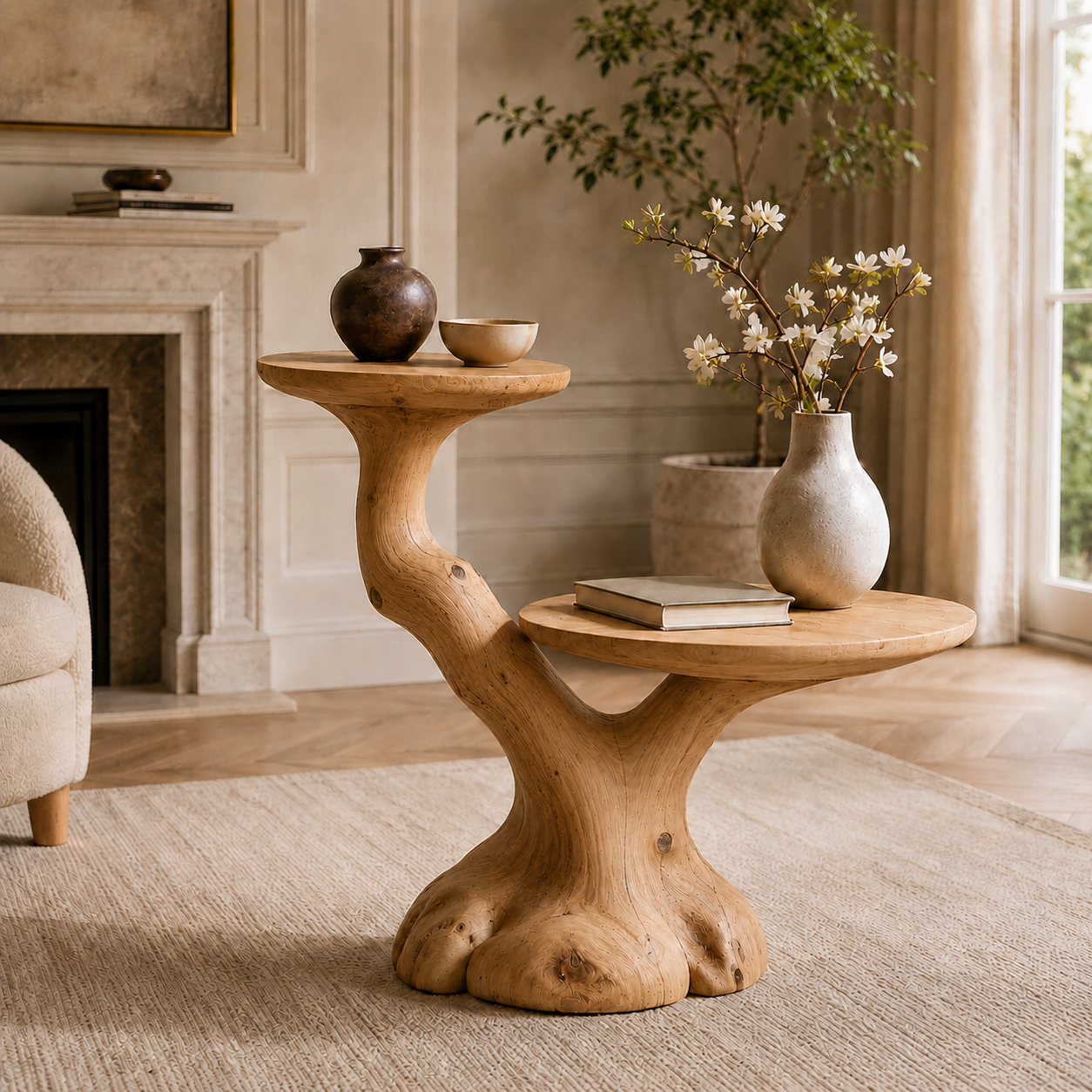 Tree Stump Side Table – Solid Wood Accent Table for Living Room