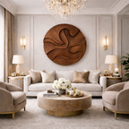 Hand-Carved Solid Wood Wall Art Panel – Organic Round Sculpture
