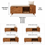 Wood Entryway Storage Bench – Solid Wood Shoe Bench with Cushion and Carved Cabinet Doors