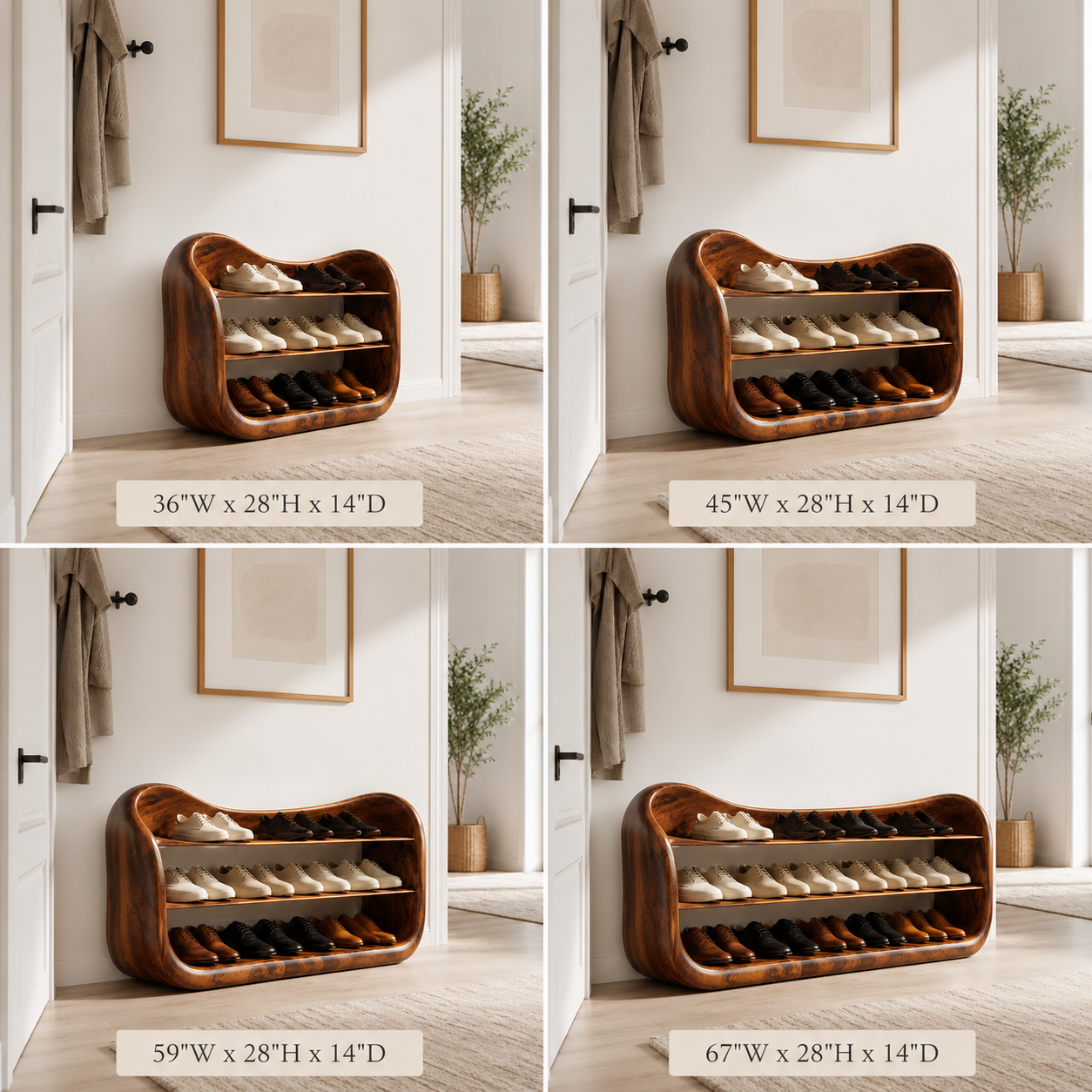 Curved Wood Shoe Rack – Solid Wood Entryway Shoe Storage Shelf for Home Decor