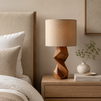 Geometric Wood Table Lamp – Solid Wood Bedside Lamp for Living Room Decor