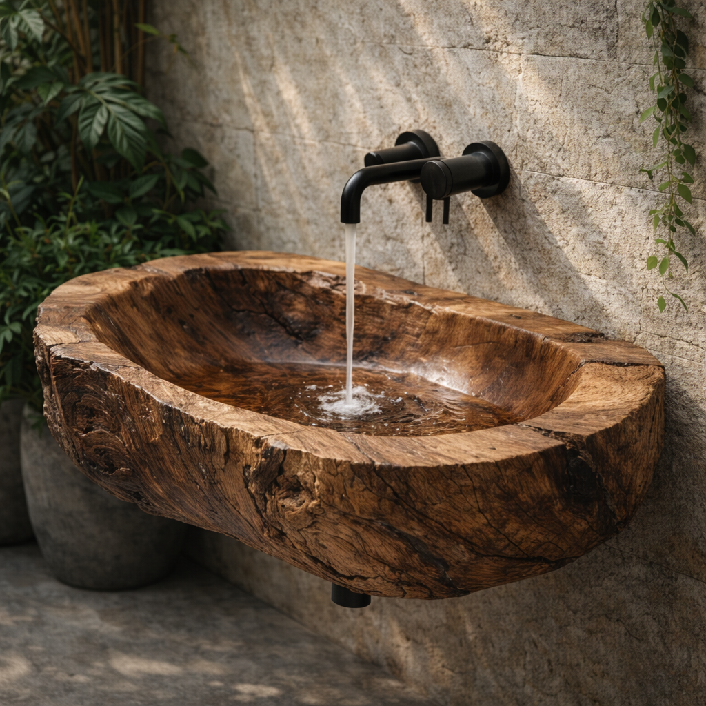Petrified Wood Vessel Sink – Natural Fossil Wood Bathroom Vanity Bowl
