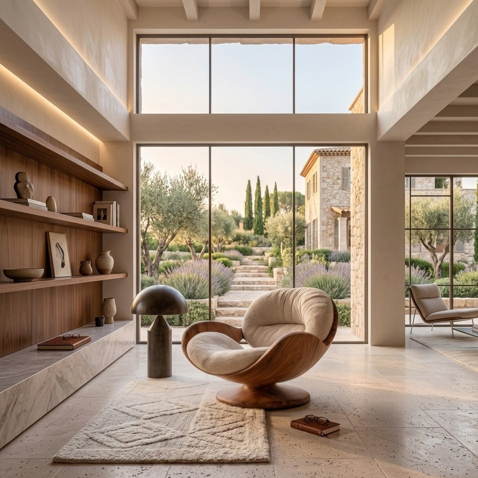 Sculptural Lounge Chair – Solid Wood Accent Chair for Living Room