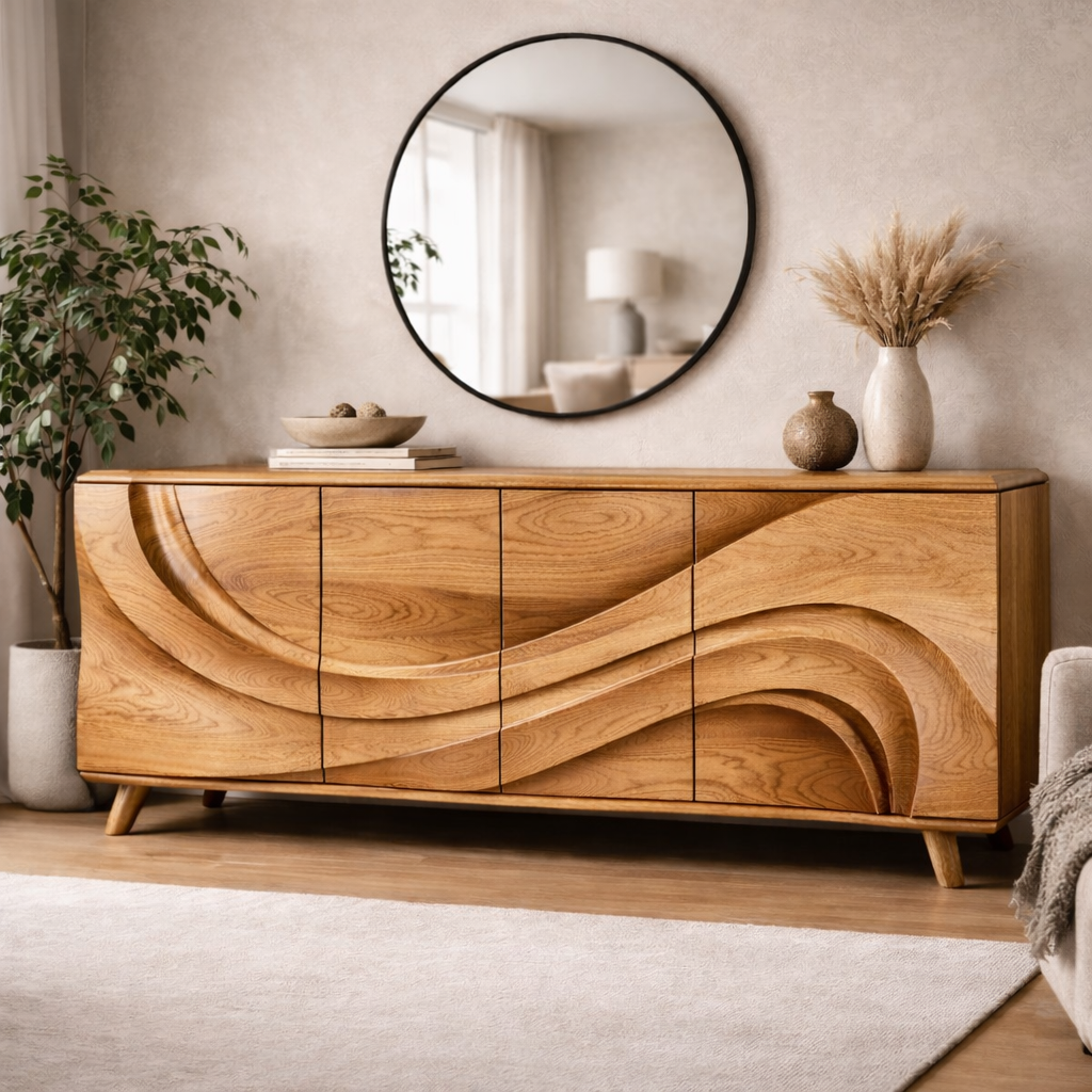 Wave Sideboard – Sculptural Solid Wood Storage Cabinet for Luxury Living Room