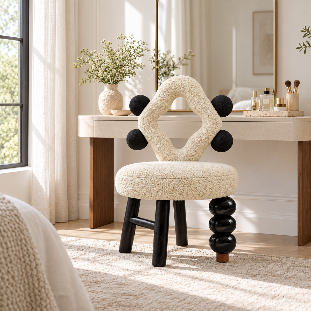 Sculptural Bouclé Accent Chair with Geometric Back