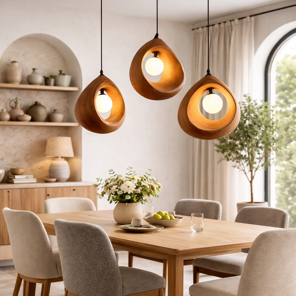 Sculptural Pendant Light – Handmade Wooden Hanging Lamp for Modern Decor