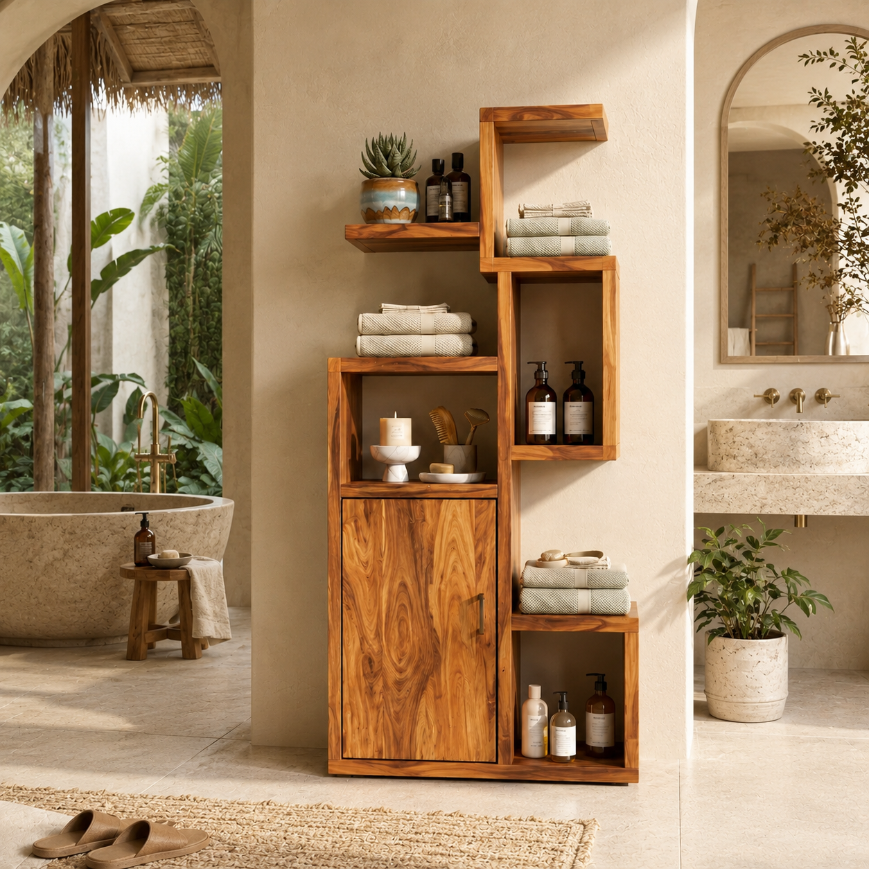 Wood Bathroom Storage Cabinet – Solid Wood Shelf Cabinet for Bathroom Decor