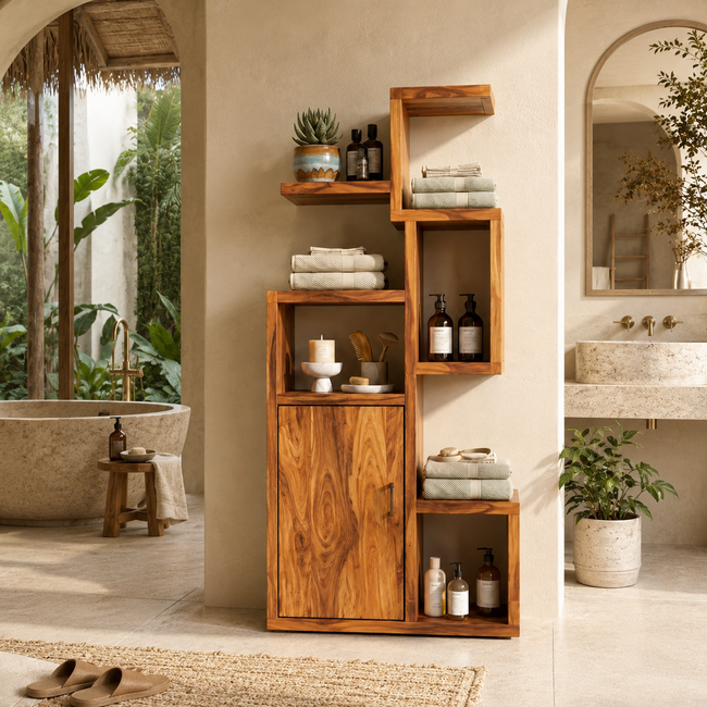 Wood Bathroom Storage Cabinet – Solid Wood Shelf Cabinet for Bathroom Decor Hover Image