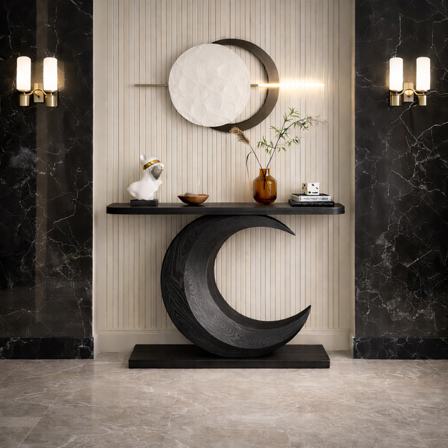 Crescent Console Vanity – Sculptural Solid Wood Vanity Table Main Image