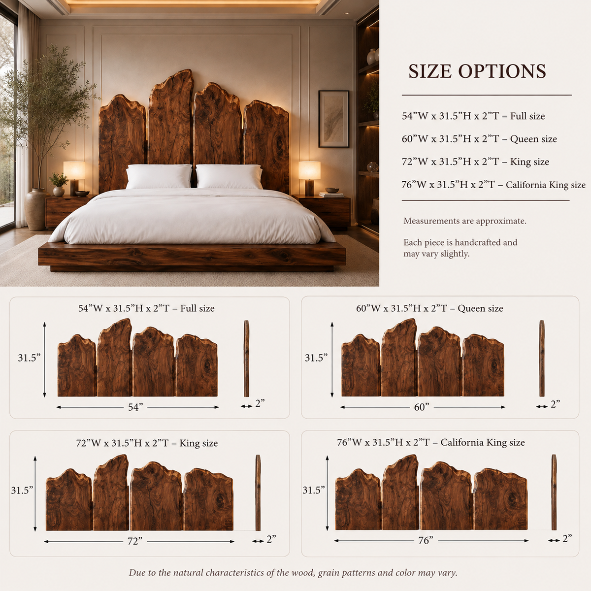 Solid Wood Platform Bed Frame – Modern Luxury Wooden Bedroom Furniture