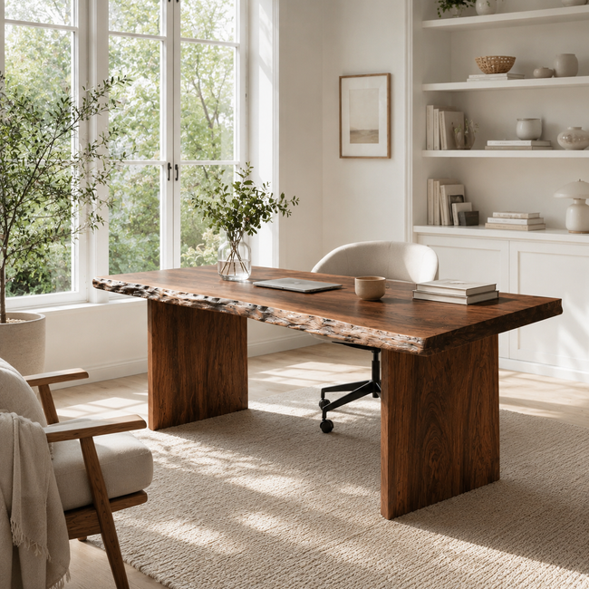 Live Edge Wood Desk – Solid Wood Office Table with Natural Edge for Home Office Decor Main Image