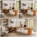 L Shaped Wood Desk – Solid Wood Computer Desk with Storage Shelf for Home Office Decor