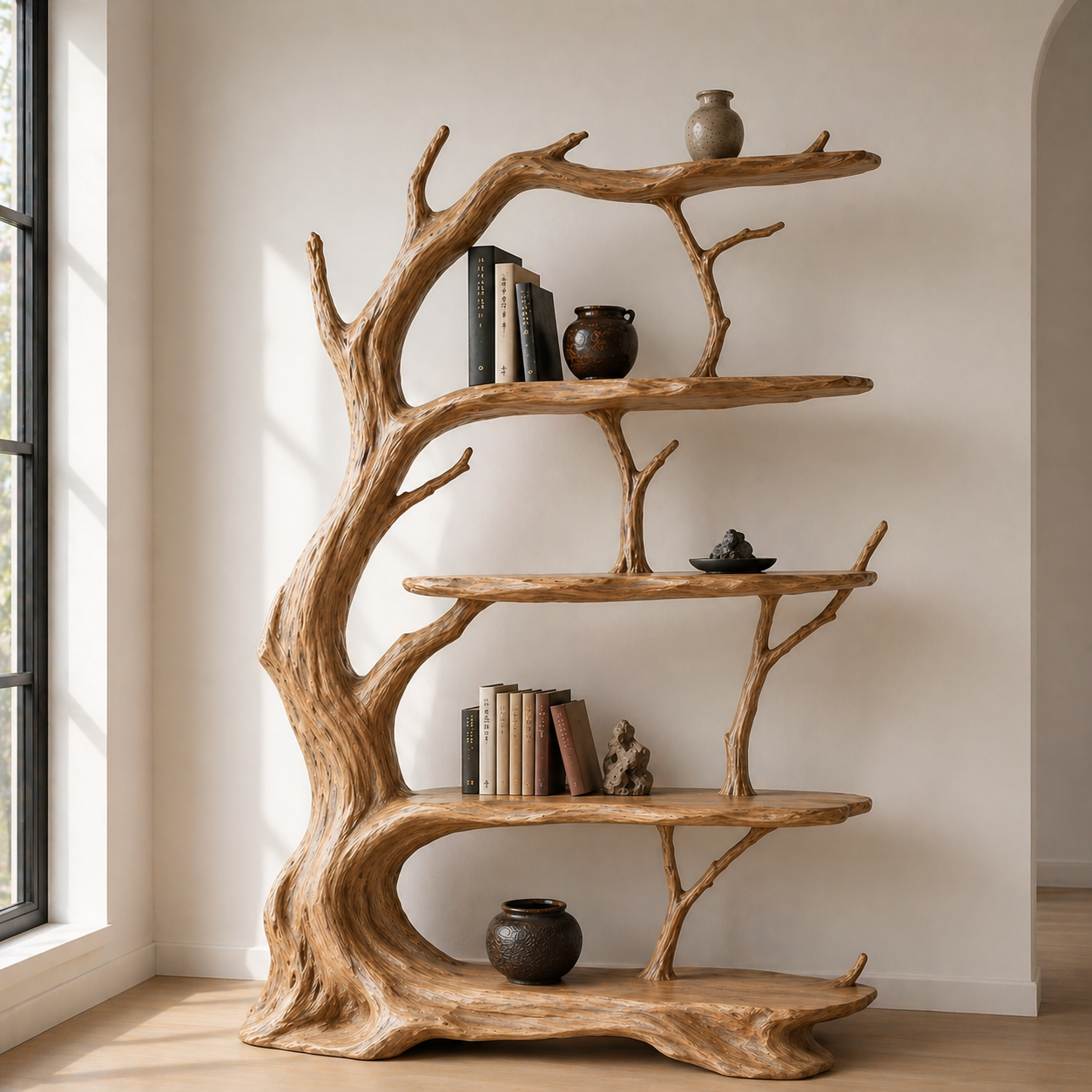 Tree Branch Display Shelf – Solid Wood Decorative Shelf for Rustic Wall Decor