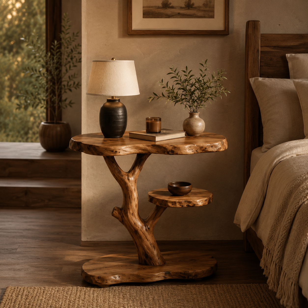 Tree Root Nightstand – Handmade Solid Wood Bedside Table for Rustic Luxury Bedroom Decor