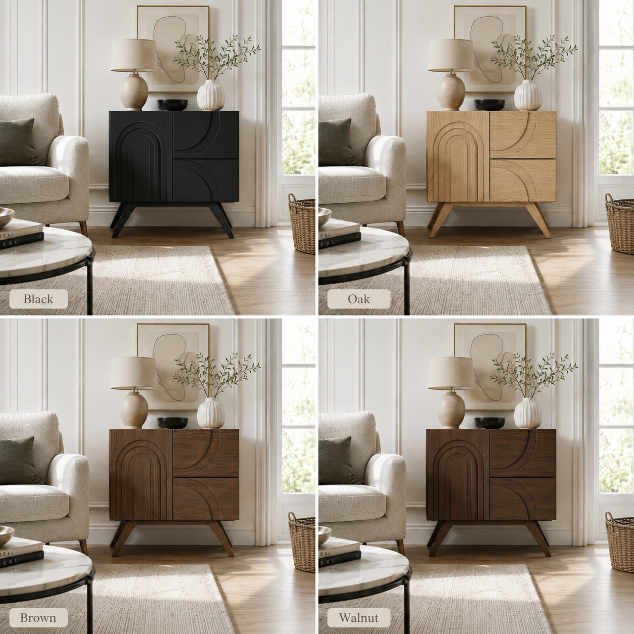 Arch Carved Wood Accent Cabinet