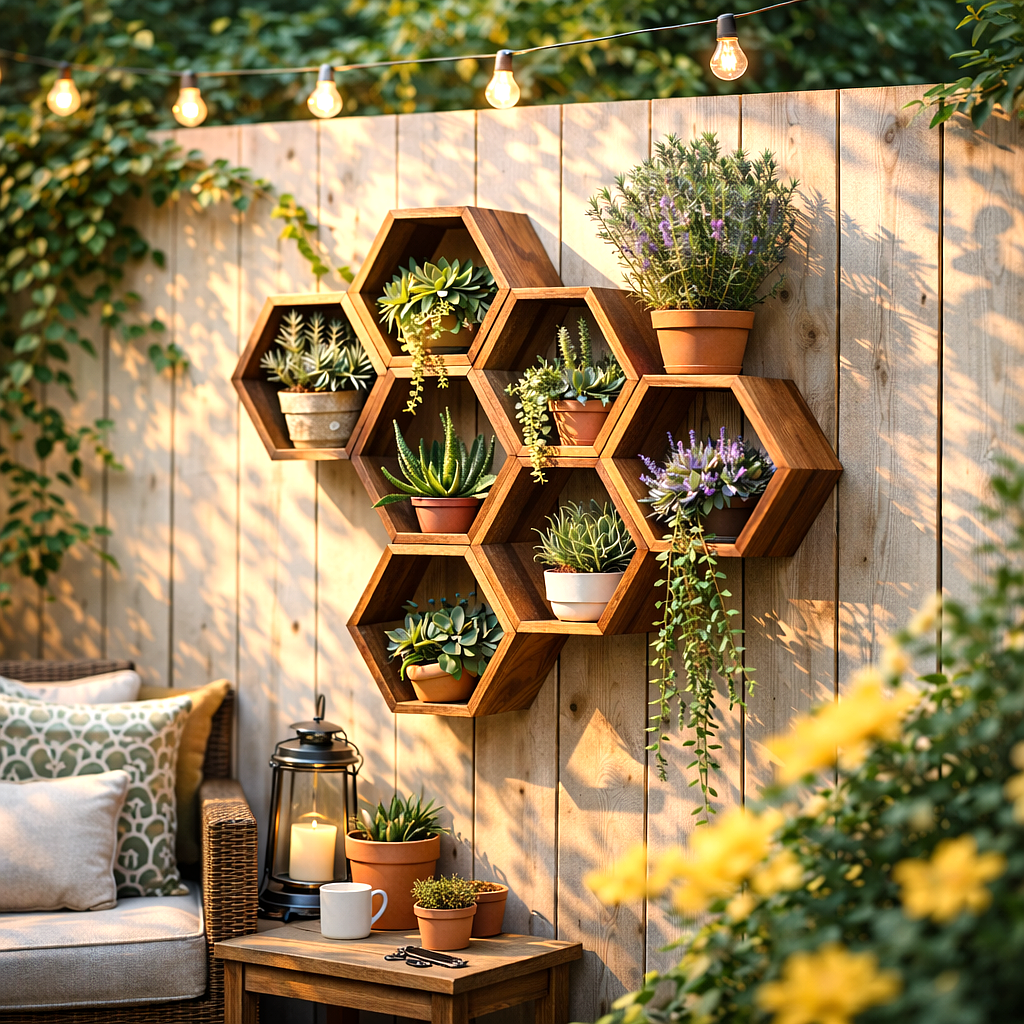 Hexagonal Wooden Wall Planter – Modular Outdoor Garden Design
