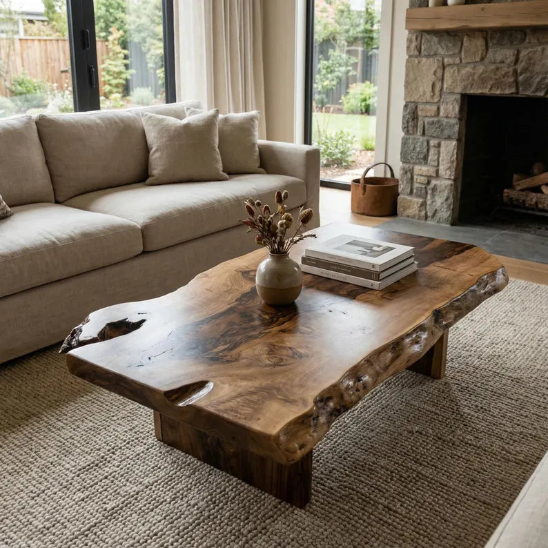Live Edge Coffee Table – Solid Wood Rustic Table for Living Room