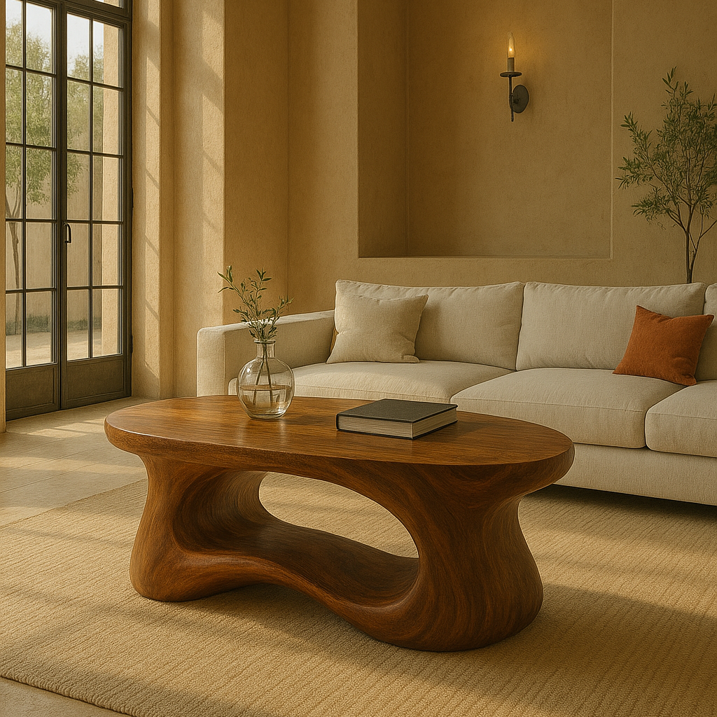 Handcrafted Solid Wood Coffee Table – Sculptural Curved Design