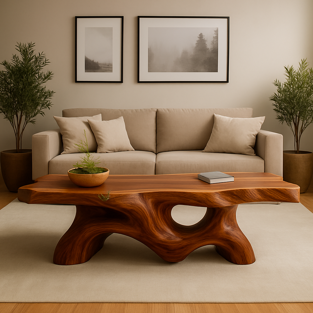 Sculptural Wave Solid Wood Coffee Table – Handcrafted Organic Curved Design