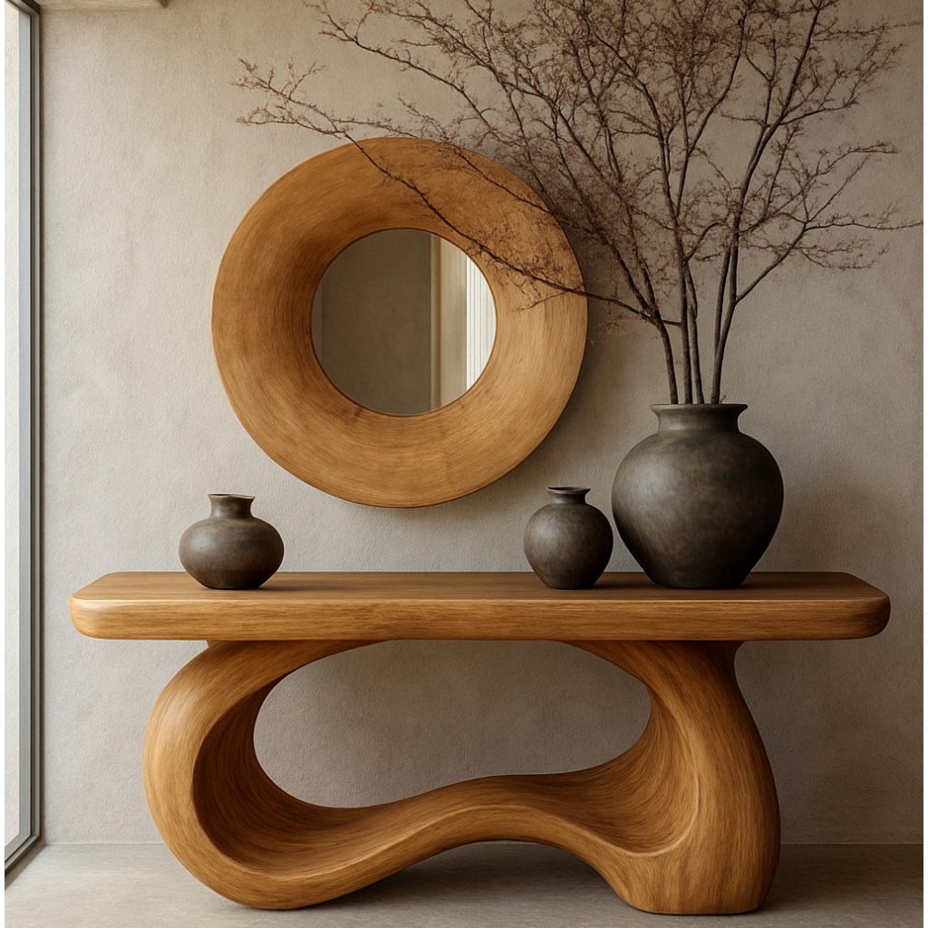 Sculptural Wave Wood Console Table – Handcrafted Curved Design