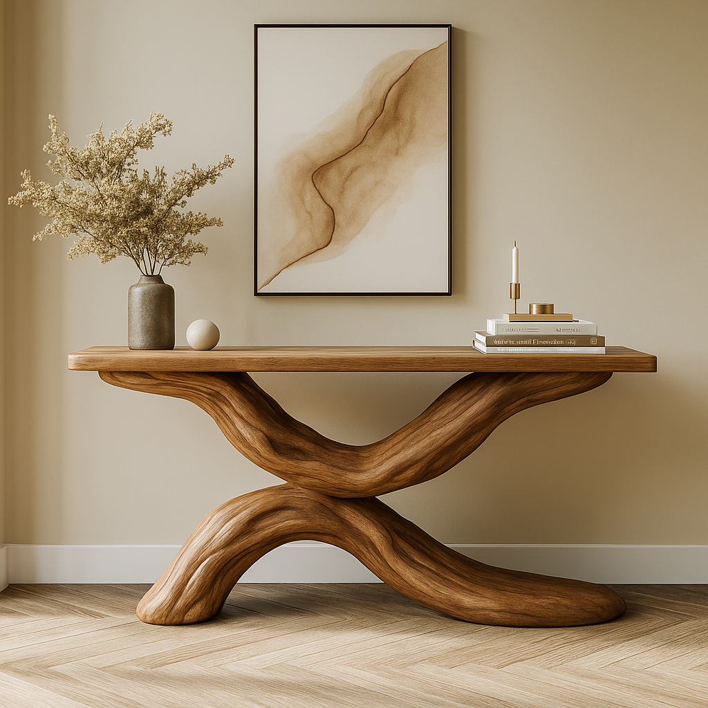 Handcrafted Solid Wood Console Table – Sculptural X-Base Design
