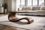 Sculptural Wave Walnut Coffee Table – Modern Curved Design
