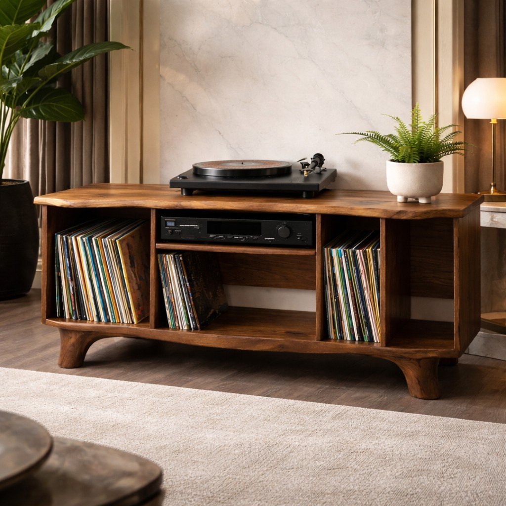 Solid Wood Media Console Table – Organic Modern TV & Vinyl Storage