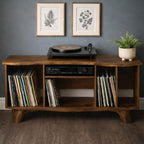 Solid Wood Media Console Table – Organic Modern TV & Vinyl Storage