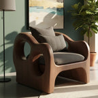 Solid Wood Sculptural Lounge Chair with Circular Arms – Statement Accent Seating