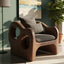 Solid Wood Sculptural Lounge Chair with Circular Arms – Statement Accent Seating
