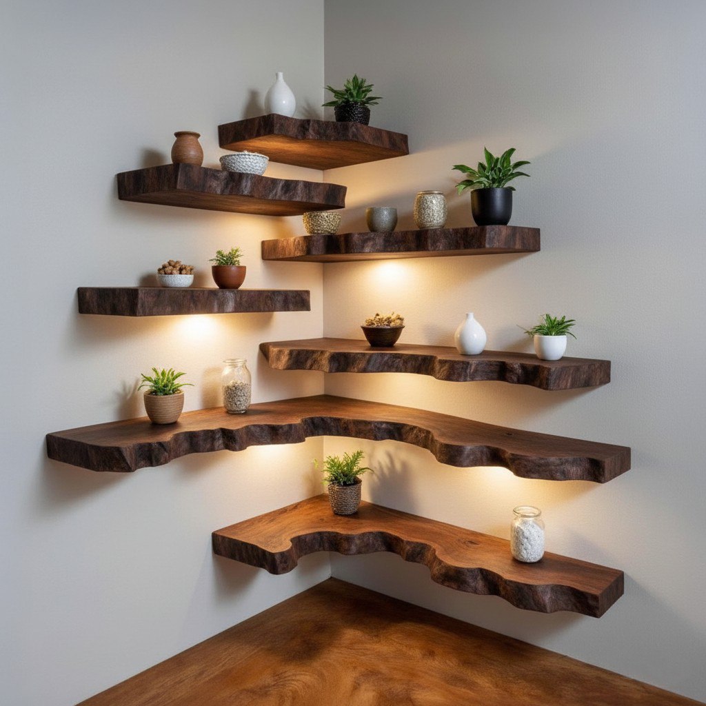 Floating Wooden Wall Shelves – Modern Natural Storage & Decor