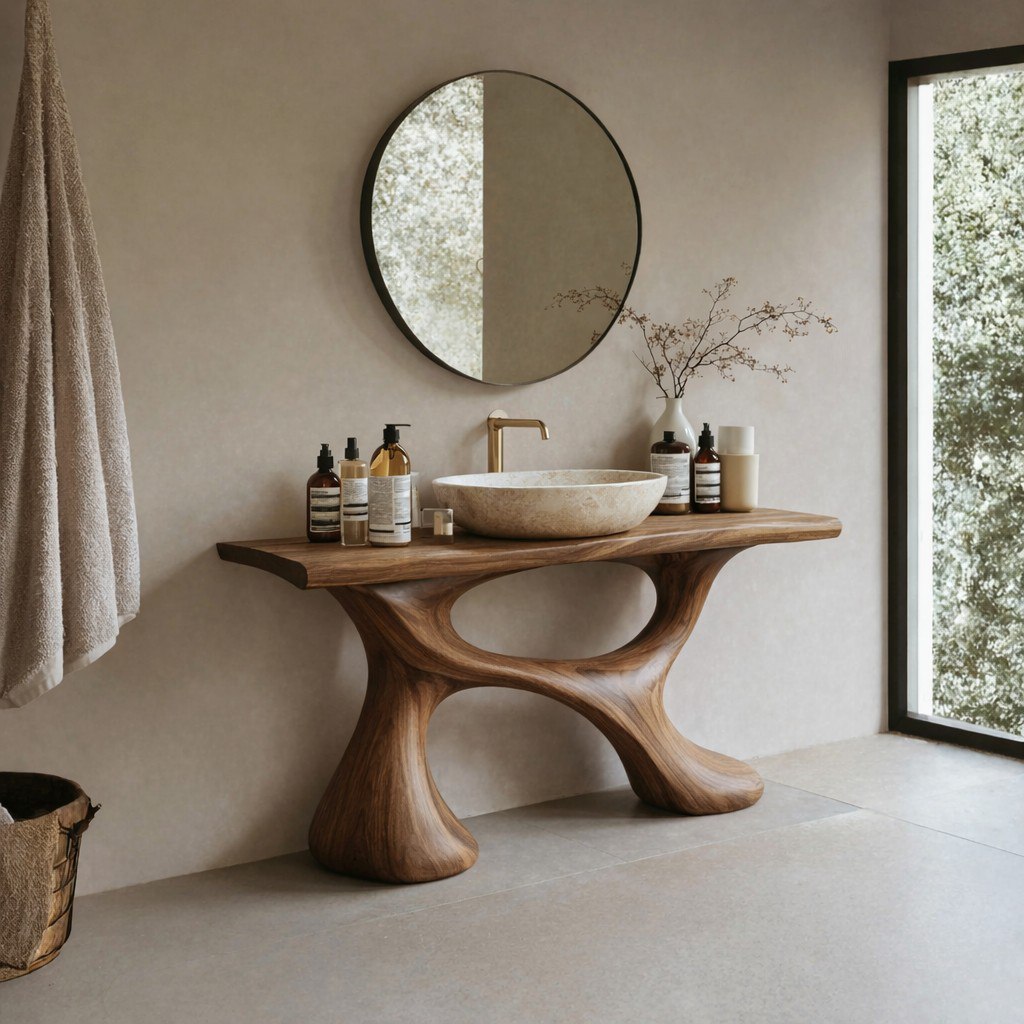 Sculptural Bathroom Vanity – Solid Wood Modern Vanity for Bathroom Decor
