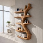 Sculptural Bathroom Shelf – Solid Wood Towel Shelf for Bathroom Decor