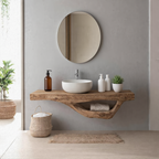 Floating Bathroom Shelf – Natural Wood Shelf with Square Mirror