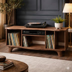 Solid Wood Media Console Table – Organic Modern TV & Vinyl Storage