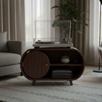 Solid Wood Oval Media Console – Modern Vinyl Storage