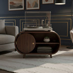 Solid Wood Oval Media Console – Modern Vinyl Storage