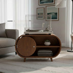 Solid Wood Oval Media Console – Modern Vinyl Storage