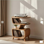 Solid Wood Sculptural Floor Shelf – Organic Modern Book & Vinyl Display