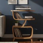 Solid Wood Sculptural Floor Shelf – Organic Modern Book & Vinyl Display