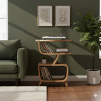 Solid Wood Sculptural Floor Shelf – Organic Modern Book & Vinyl Display