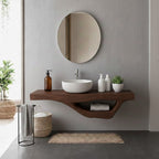 Floating Bathroom Shelf – Natural Wood Shelf with Square Mirror
