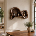 Wall-Mounted Wine Rack – Solid Wood Bottle Holder with Glass Storage